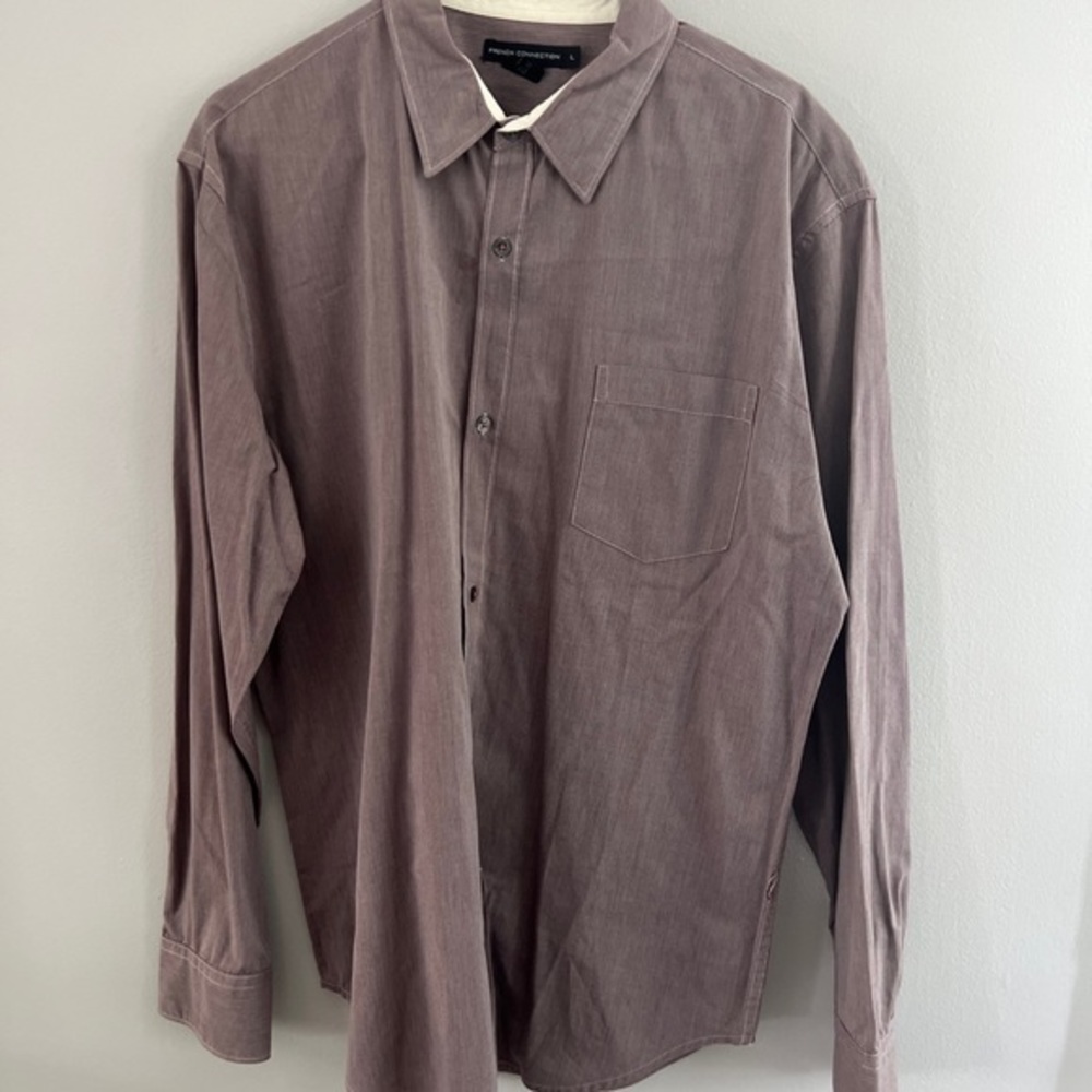 French Connection men’s Button Down Shirt Size Large Maroon - Picture 4 of 5